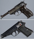Two World War II Era German Semi-Automatic Pistols with Holsters