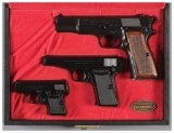 Cased Set of Three Belgian Browning Semi-Automatic Pistols