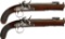 Engraved Pair of Broomhead Flintlock Rifled Officer's Pistols