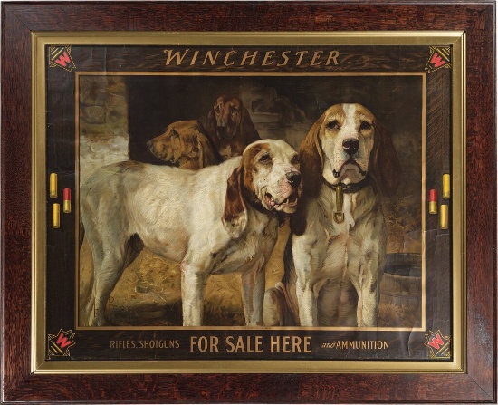 Framed Winchester Henry R. Poore "Bear Dogs" Advertising Print