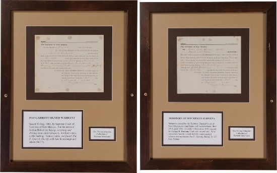 Framed Warrant and Subpoena Documents Relating to Pat Garrett