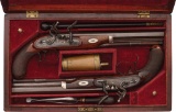 Cased Engraved Pair of William Chance Flintlock Dueling Pistols