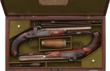 Cased Pair of H.W. Mortimer Percussion Dueling Pistols
