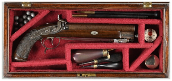 Engraved E.E. Henniker Double Barrel Percussion Howdah Pistol