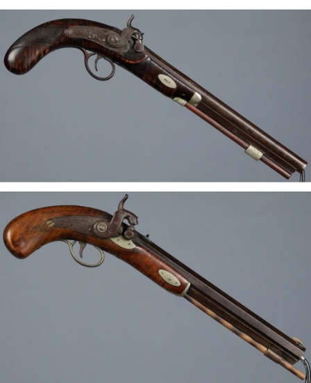 Two Engraved Back Action Percussion Pistols