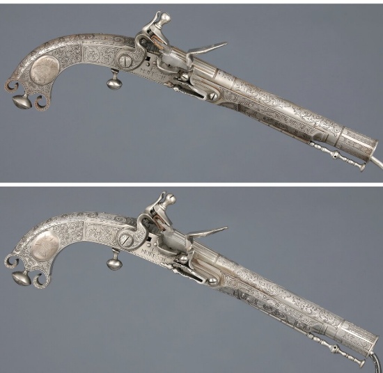 Pair of Engraved Murdoch Marked Flintlock Highland Pistols