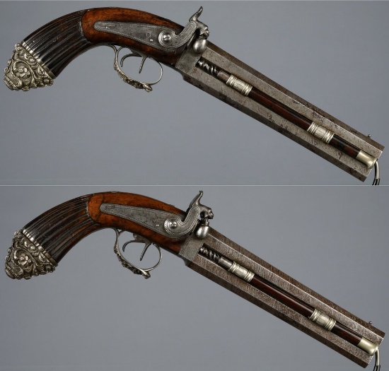 Ornate Pair of Italian Over/Under Percussion Pistols