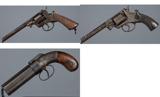 Three Antique Double Action Percussion Handguns