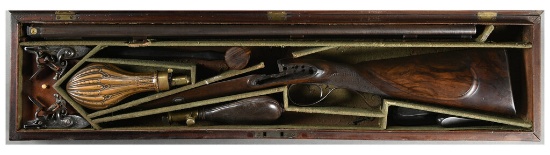 Cased Flintlock Double Barrel Shotgun by Ross of Edinburgh