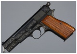 Engraved and Gold Inlaid Belgian Browning High-Power Pistol