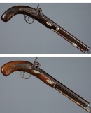 Two Engraved Back Action Percussion Pistols