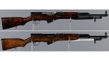 Two Soviet SKS Semi-Automatic Rifles with Bayonets