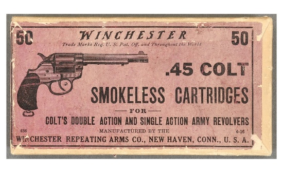 Picture Box of .45 Long Colt Cartridges by Winchester