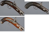 Three Engraved Percussion Belt/Pocket Pistols