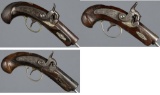 Three Engraved Henry Deringer Style Percussion Pocket Pistols