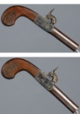 Pair of Engraved European Screw Barrel Percussion Muff Pistols