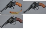 Three Soviet Model 1895 Nagant Revolvers with Holsters