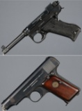 Two European Military Semi-Automatic Pistols with Holsters