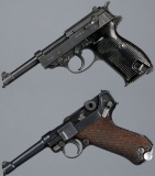 Two WWII Era German Military Mauser Pistols with Holsters