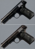 Two Colt Model 1903 Pocket Hammerless Semi-Automatic Pistols