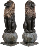 Matching Pair of Lions Atop the World Bronzes by Barye