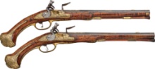 Pair of Engraved and Gilt 18th Century Flintlock Holster Pistols