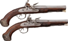 Pair of French Double Barrel Flintlock Holster Pistols