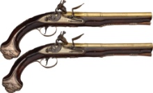 Silver Mounted Pair of Joseph Heylin Flintlock Officer's Pistols