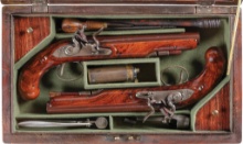 Cased Pair of John Utting Flintlock "Traveling" Pistols