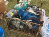 METAL CRATE W/ WATER PUMPS & MISC.