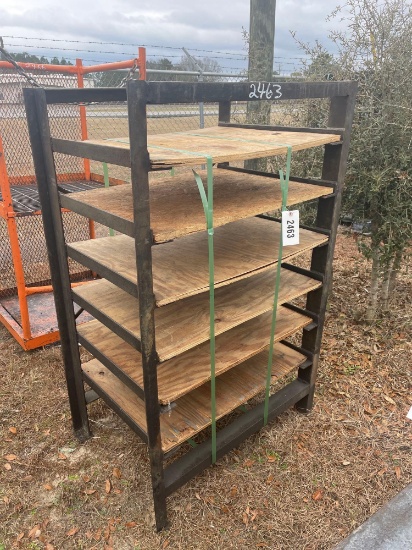 METAL SHOP BIN W/ WOODEN SHELVES