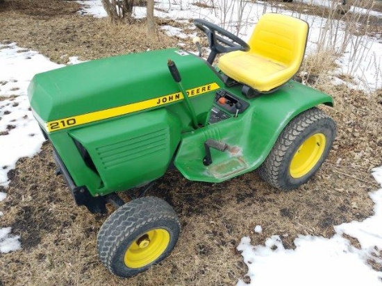 Classic John Deere Model 210 Lawn Tractor w/mower deck, tiller & snowblower