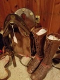 McClellan Cavalry/Army Saddle w/Vintage Cavalry Military Boots w/spurs  w/V