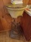 Ornate Wood/Metal Plant Stand w/Imitation Marble Stone Top
