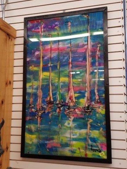Framed/Glassed Abstract Painting by Rando
