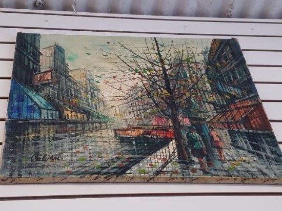 Framed “Downtown - Italian Style City” Painting by Calvari