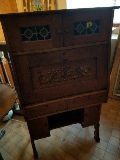 Antique Ornate Oak Antique Drop Front Desk