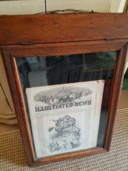 Unique Antique Oak Glass Front Newspaper Hanging Display Cabinet