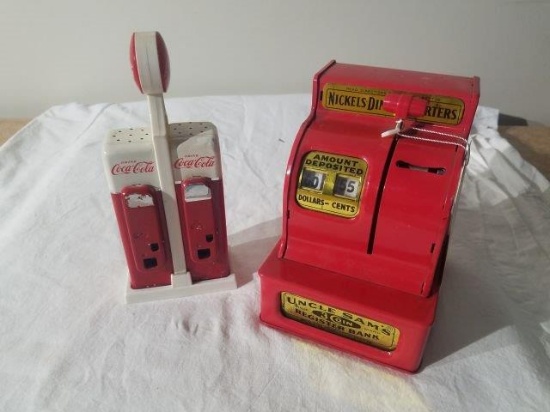 Slot Machine Bank & Coca-Cola salt and pepper shakers