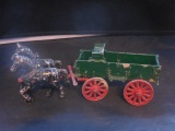 Vintage Cast Iron Horses Pulling Wagon