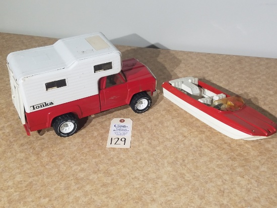 Tonka red truck with white camper