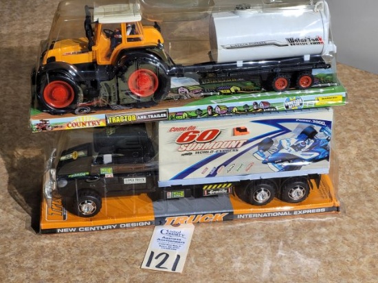 Country Tractor & Water Trailer w/Friction Action New Century IHC Express Freight Truck (NIB) Plasti