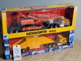 NewRay 1/32 Kenworth W900 Construction Series w/Crane and Peterbilt Dump Truck/Trailer Die-Cast and