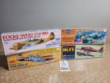 Guillow's Flying Airplane Model Kits (4) German Luftwaffe WWII Fighter, P40 Warhawk WWII, Rufe Japan