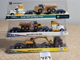 Ertl 1/64 John Deere hauler Semi w/dump trucks and excavators- 3 total (NIB)