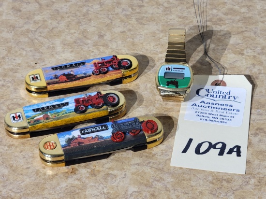 (3) Farmall Franklin Mint Tractor Collector Knives and Farmall Watch