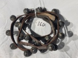 29 Bell) Vintage Brass Sleigh Bell String w/89” leather strap
