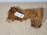 Modern Leather Boot Style Fringed Moccasins