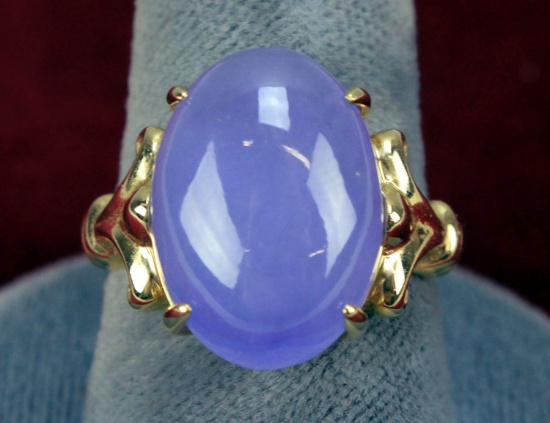 14K Gold Ring - Lavender Jade Colored Stone, Sz 8.5
