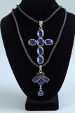 2 Pendants w/ Lapis Colored Stones  - Silver Settings